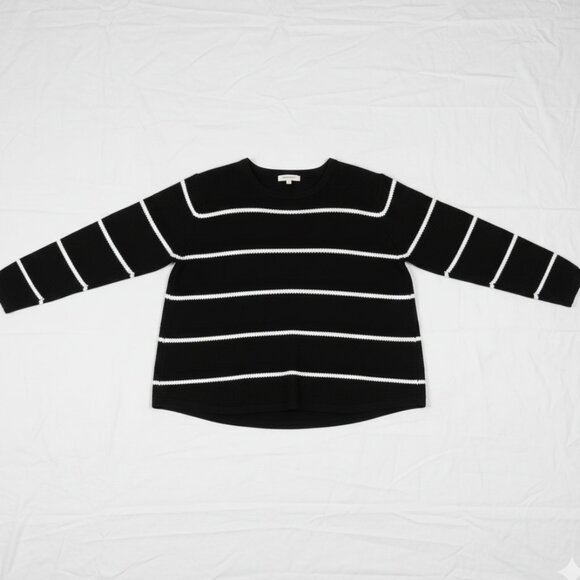 Chico's Women's Black and White Striped Waffle Knit Crewneck Sweater M - Picture 5 of 13